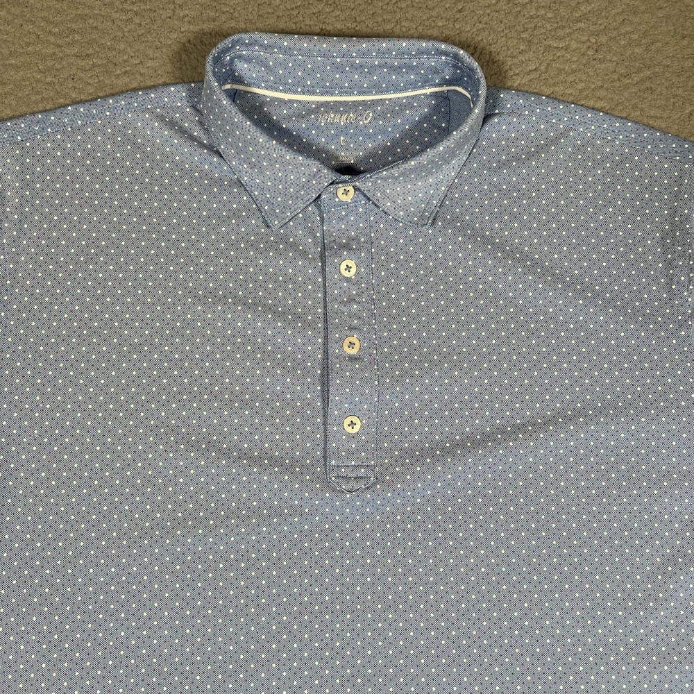 Johnnie O Shirt‎ Mens Large Blue Polka Dot Performance Golf Polo Casual Preppy